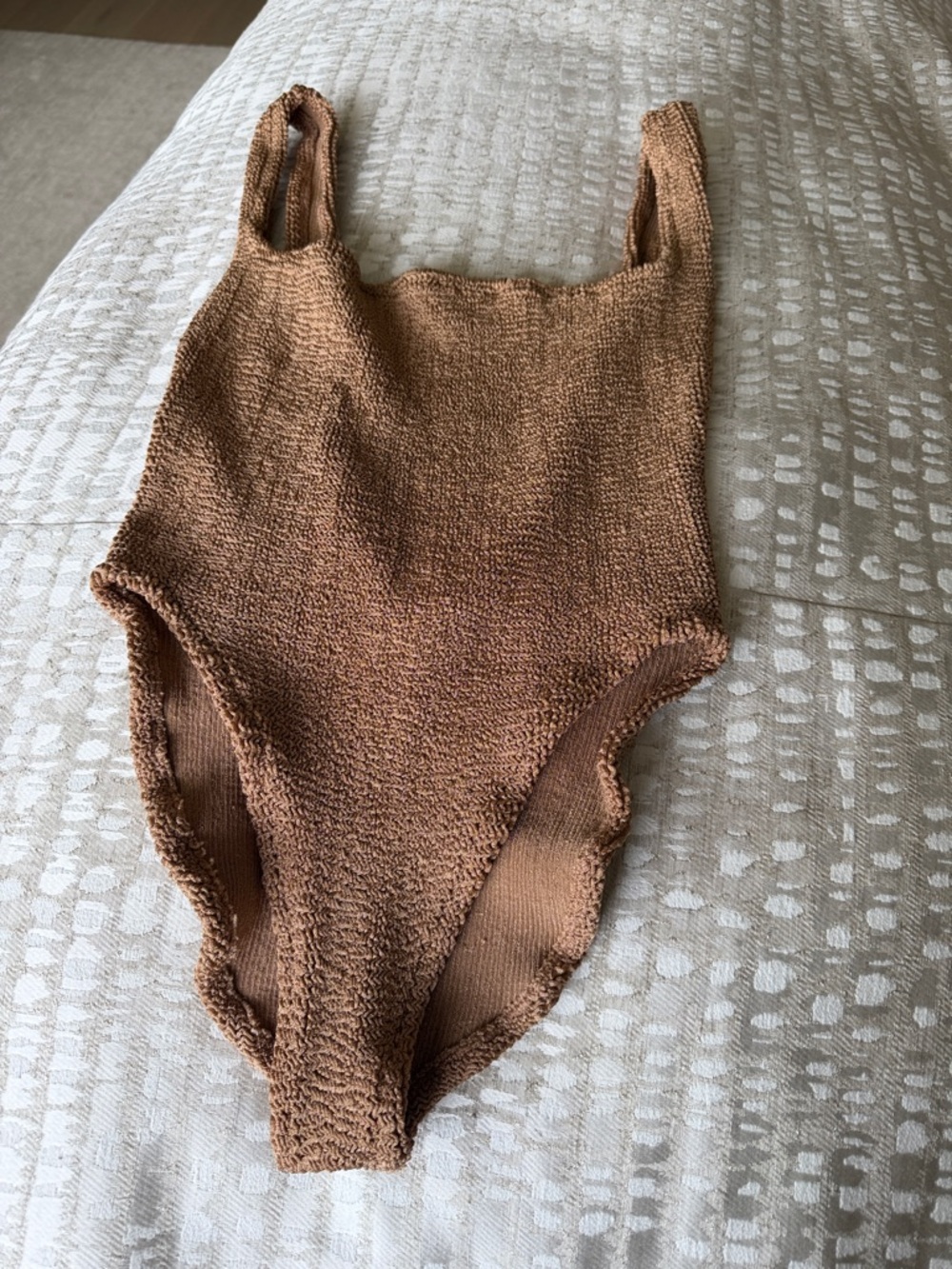 Hunza G  Textured One-Piece Swimsuit in Warm Brown